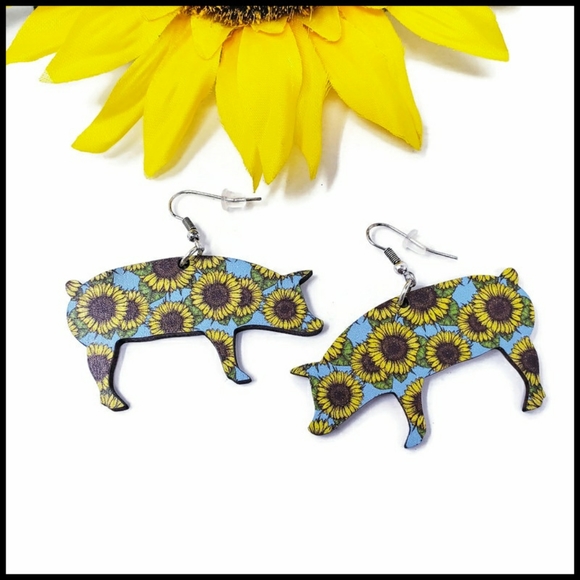 Jewelry - New Sunflower Pig Wooden Earrings
